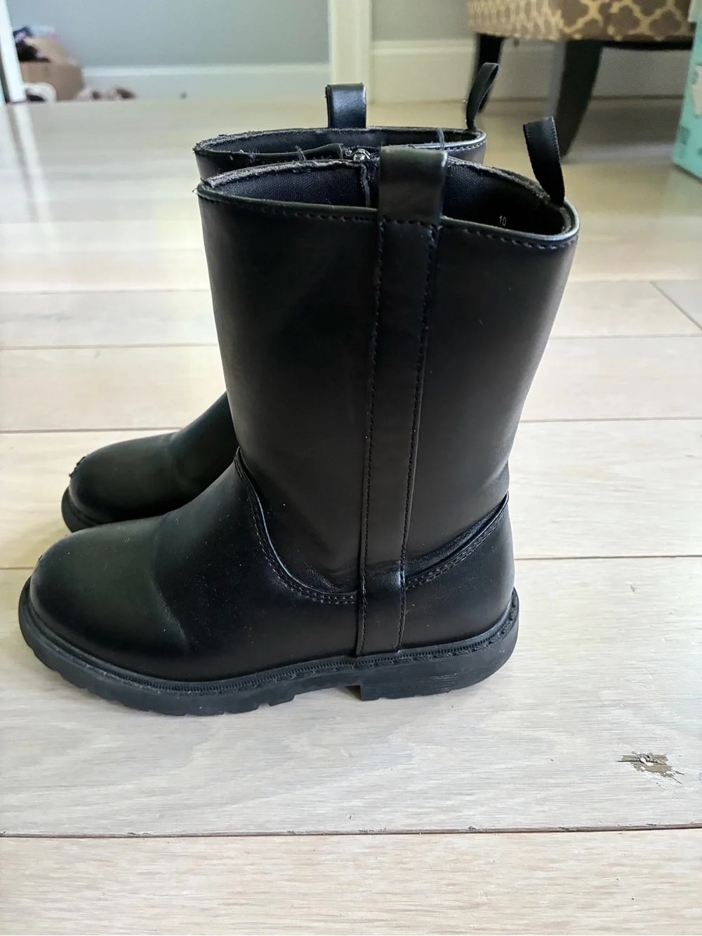 Old Navy Kids Black Zip-Up Leather Boots GUC Size 10